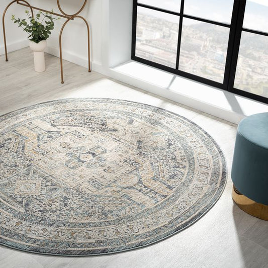 Aubrey 6752 Charcoal Abstract, Traditional Round Rug