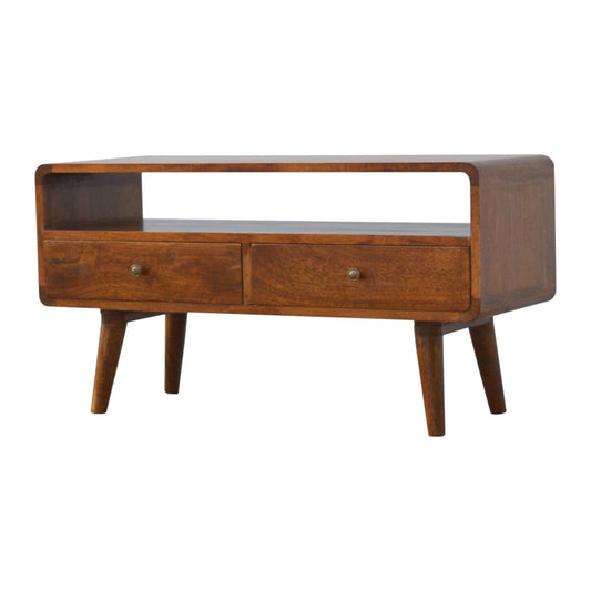 Curved Chestnut Media Unit 90cm