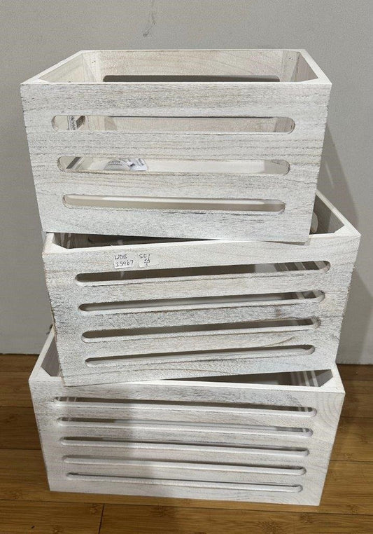 Set 3 Wood Crates White Wash 40cm - Image 2