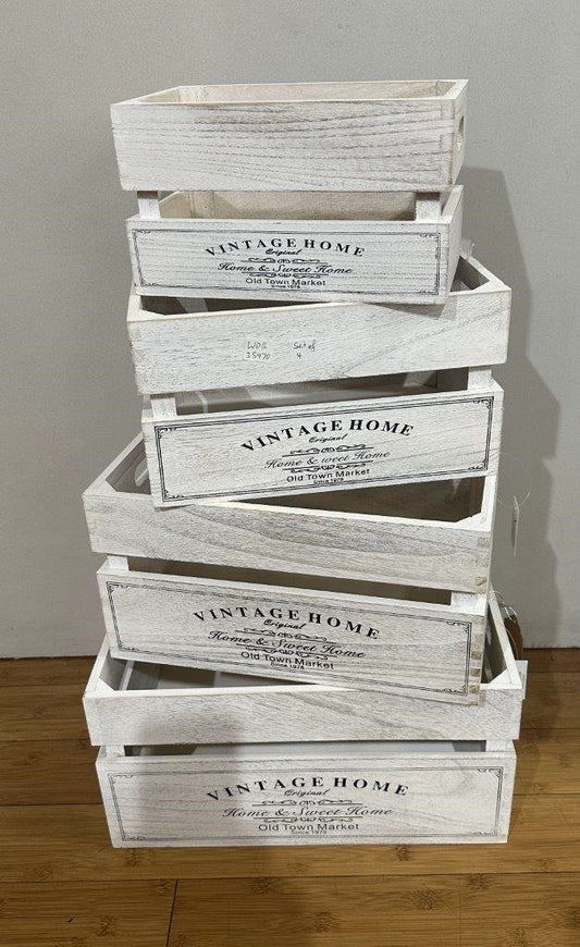 Set 4 Vintage Home Wood Crate White Wash 40cm - Image 2