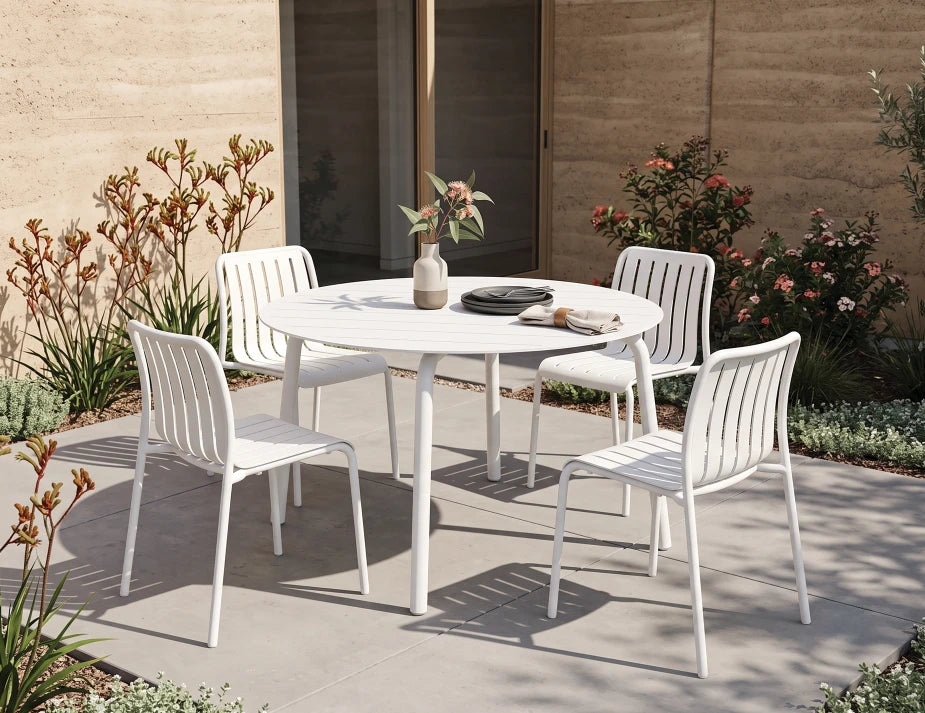 Roku Round Dining Table 120cm - Outdoor - White