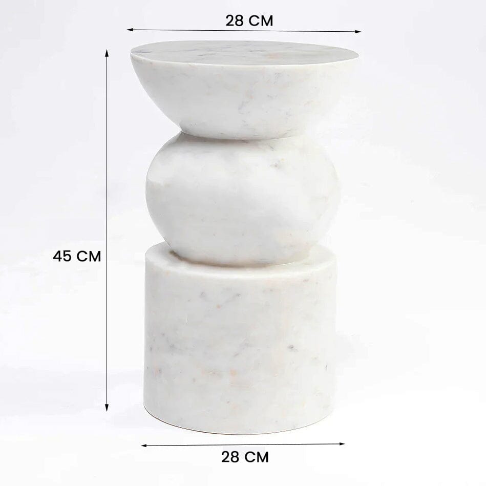 Ysolde White Solid Marble Drum Side Table 45cm