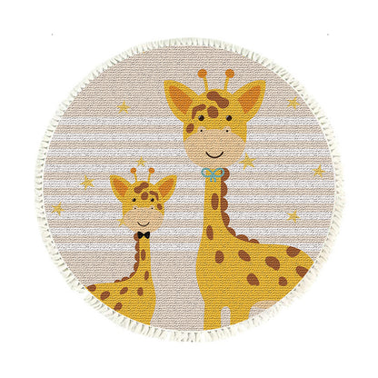Round Cartoon Animal Flannel Rug 120cm