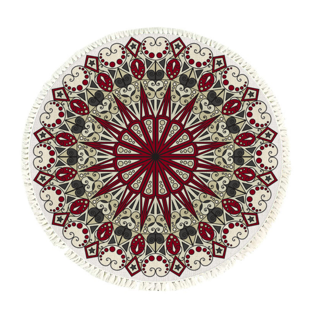 Modern Ethnic Mandala Round Rug with Tassel Print 120cm - Design 1