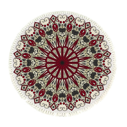 Modern Ethnic Mandala Round Rug with Tassel Print 120cm - Design 1