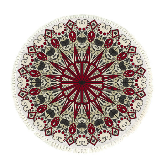 Modern Ethnic Mandala Round Rug with Tassel Print 120cm - Design 1
