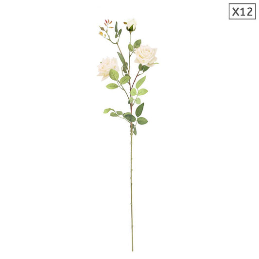 Bulk 12 Artificial Silk Roses 85cm White
