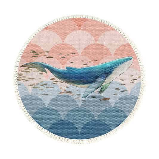 Round Shark Print Tassel Rug 120cm