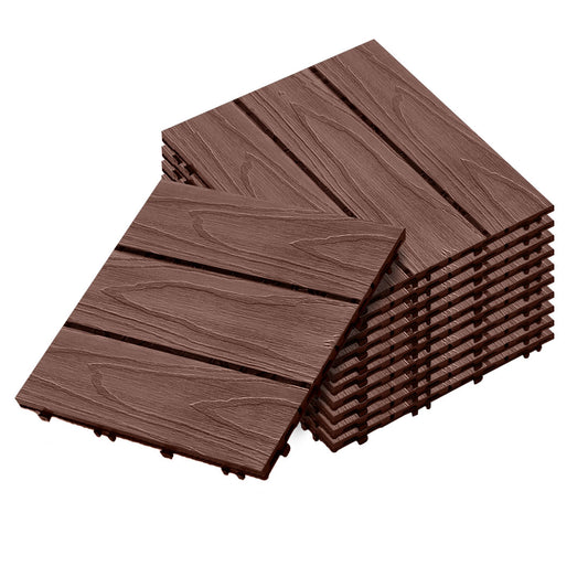 Bulk 11 Dark Chocolate Composite Interlocking Decking Tiles - Design 1