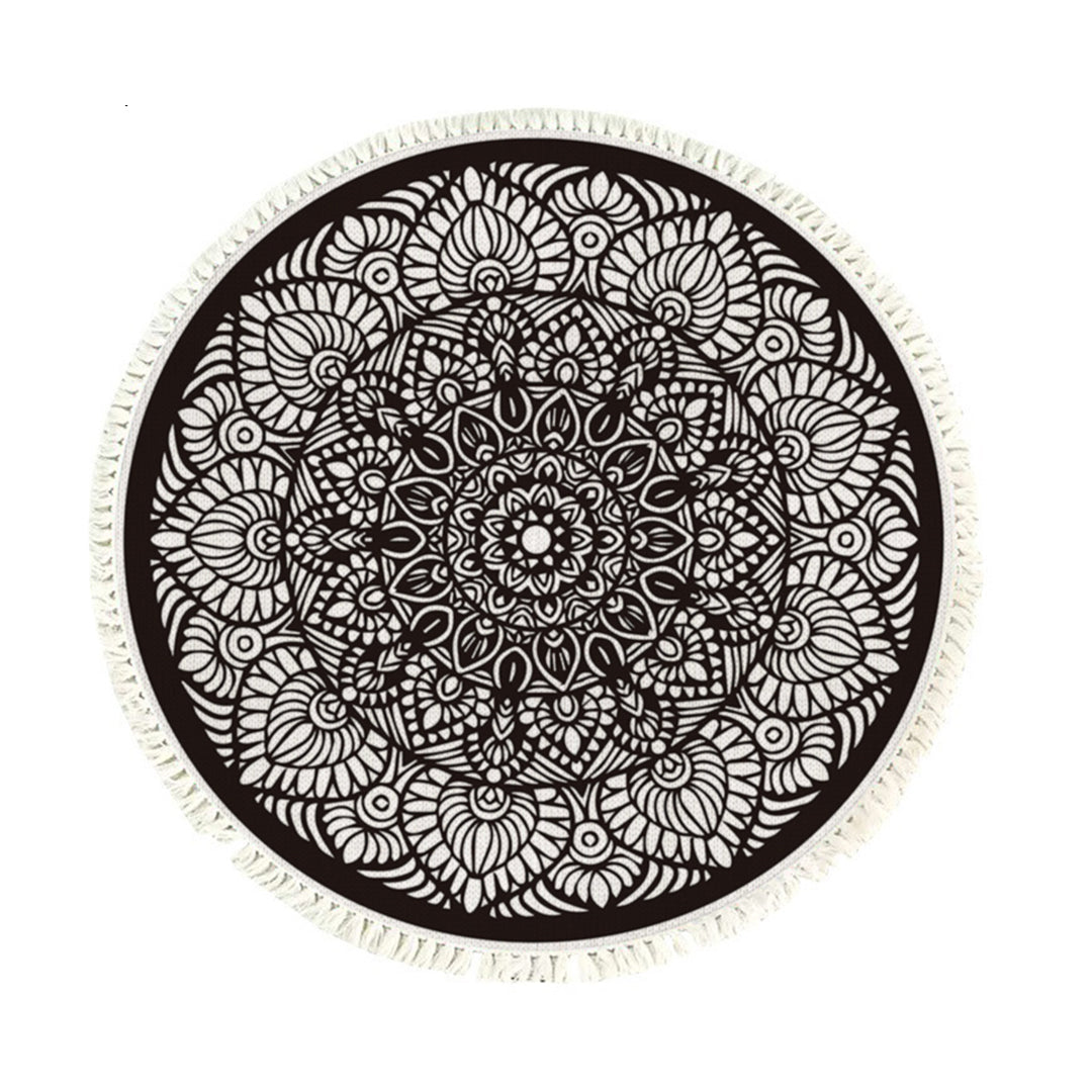 Modern Ethnic Mandala Round Rug with Tassel Print 120cm - Design 2