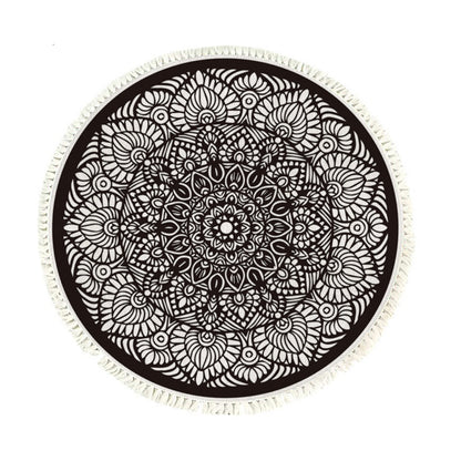 Modern Ethnic Mandala Round Rug with Tassel Print 120cm - Design 2