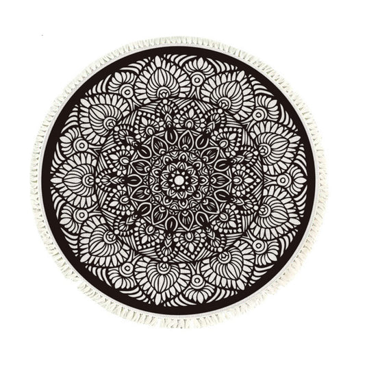Modern Ethnic Mandala Round Rug with Tassel Print 120cm - Design 2