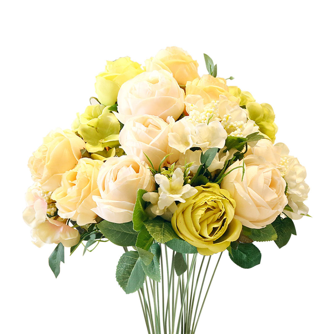 Bulk 3 White Artificial Silk Rose Bouquets 15 Heads 50cm