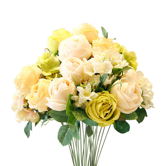 Bulk 3 White Artificial Silk Rose Bouquets 15 Heads 50cm