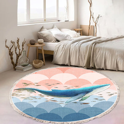 Round Shark Print Tassel Rug 120cm