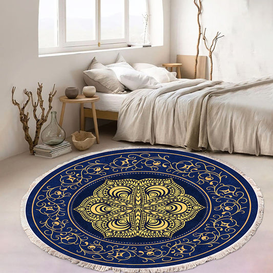 Turquoise & Grey Abstract Round Rug 90cm