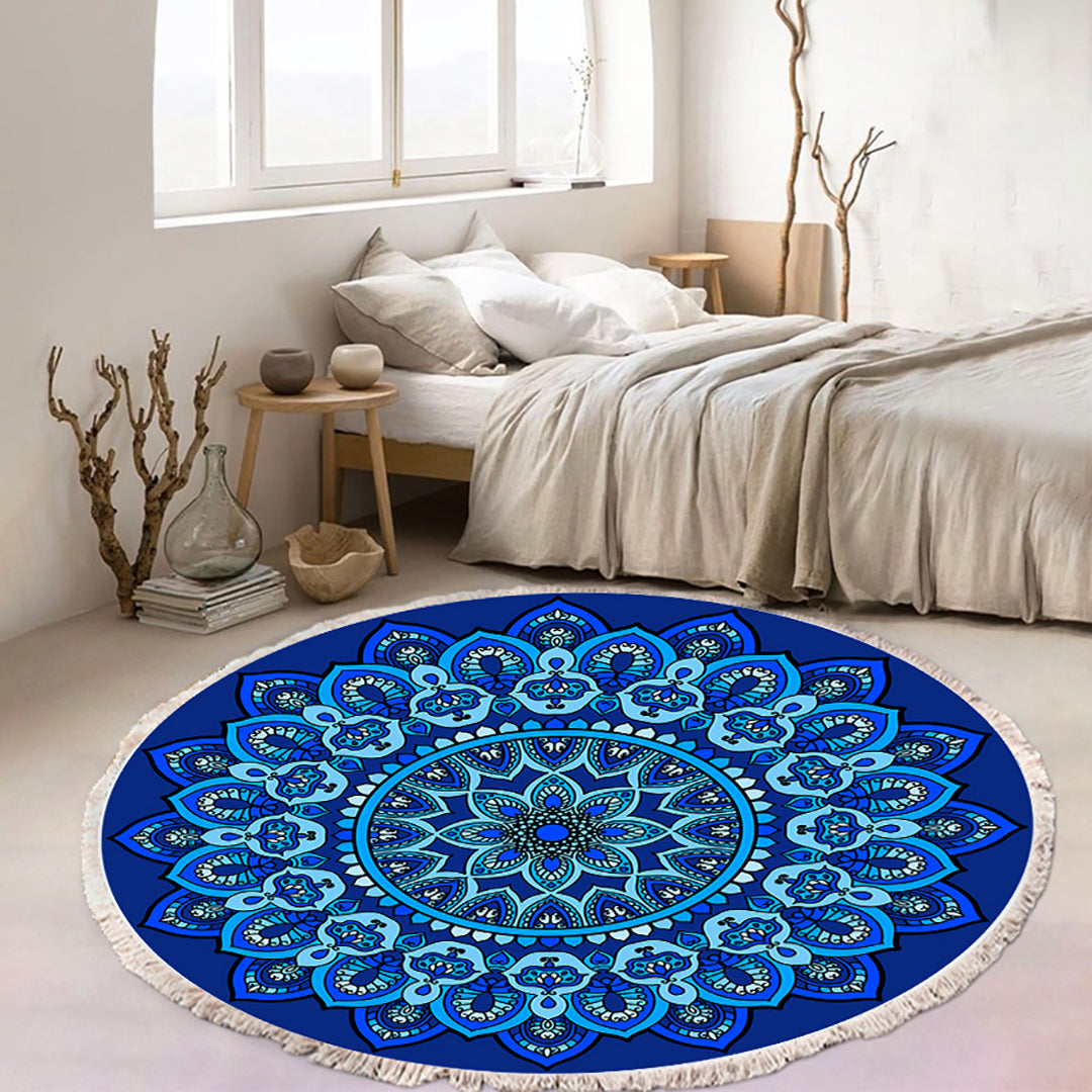 Blue Mandala Round Rug 90cm