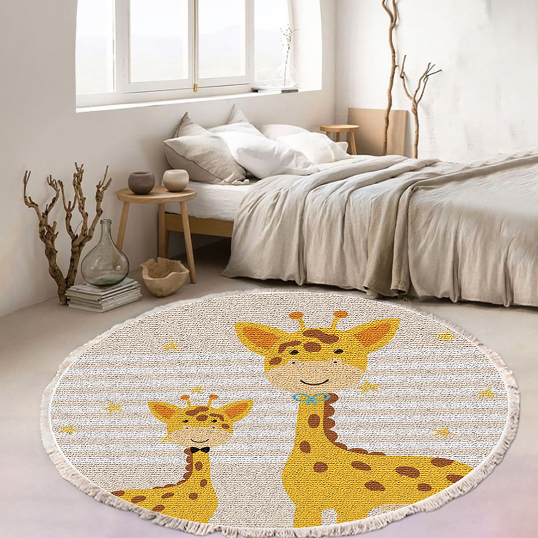 Round Cartoon Animal Flannel Rug 120cm