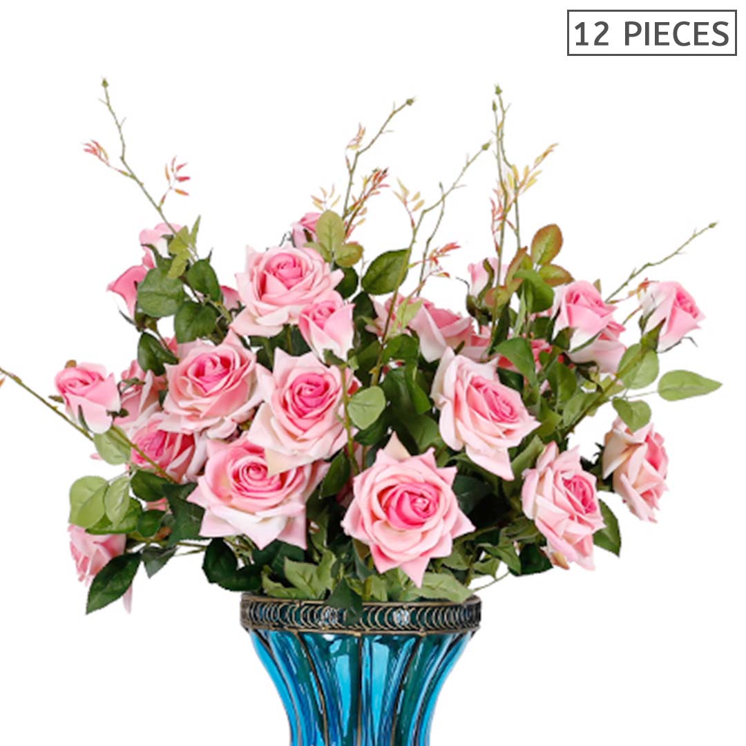 Bulk 12 Artificial Silk Roses 85cm Pink
