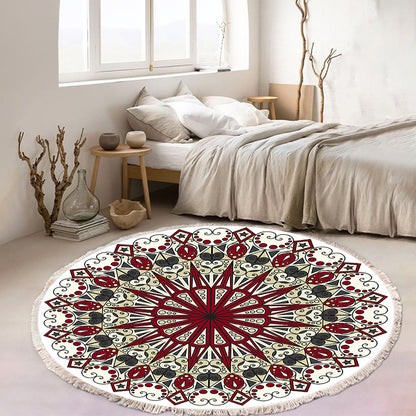 Modern Ethnic Mandala Round Rug with Tassel Print 120cm - Design 1