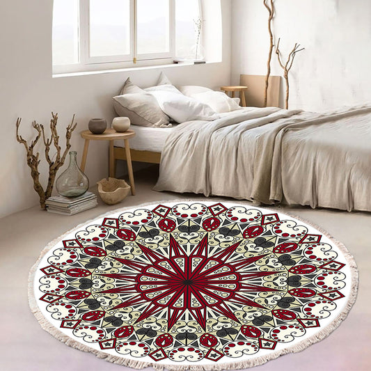 Modern Ethnic Mandala Round Rug with Tassel Print 120cm - Design 1