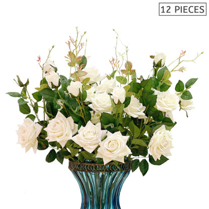 Bulk 12 Artificial Silk Roses 85cm White