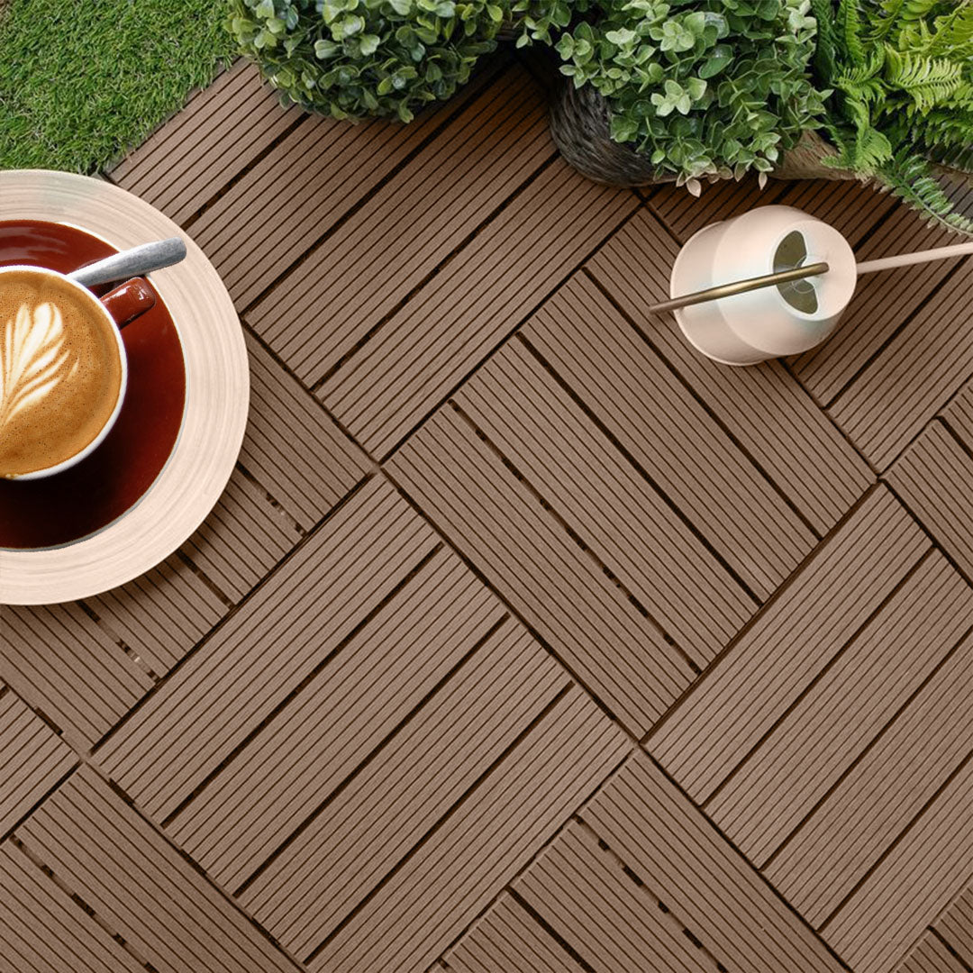 Bulk 11 Light Chocolate Composite Interlocking Decking Tiles