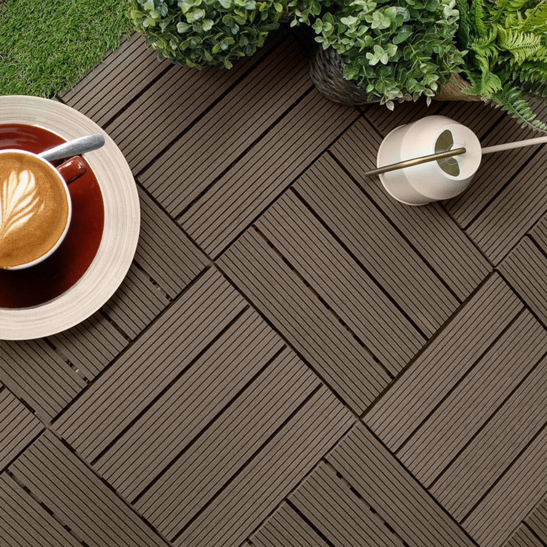 Bulk 11 Dark Chocolate Composite Interlocking Decking Tiles - Design 2