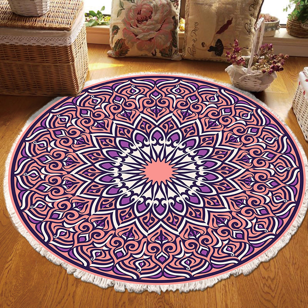 Purple Mandala Round Rug 90cm