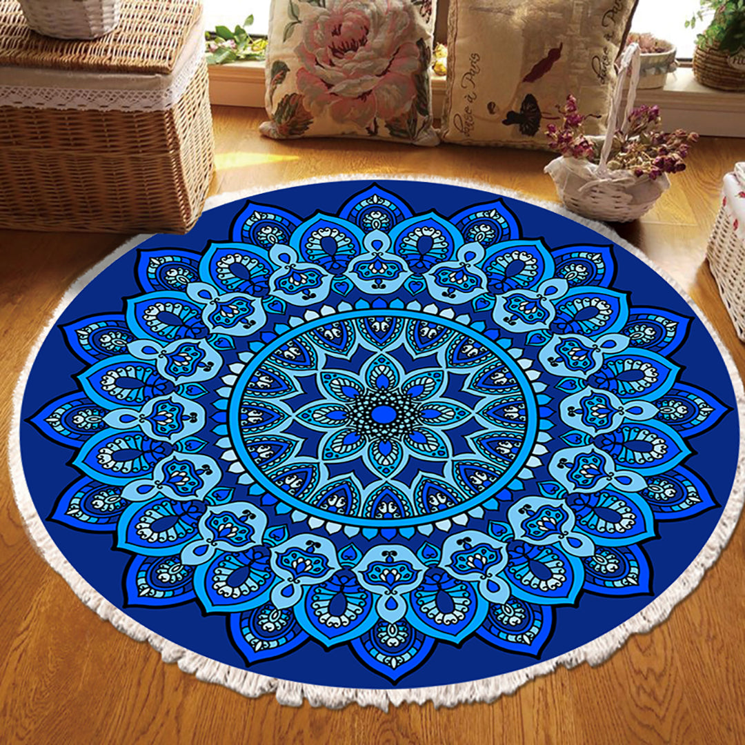 Blue Mandala Round Rug 90cm