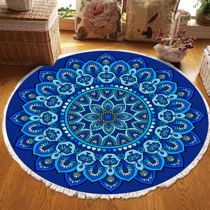 Blue Mandala Round Rug 90cm