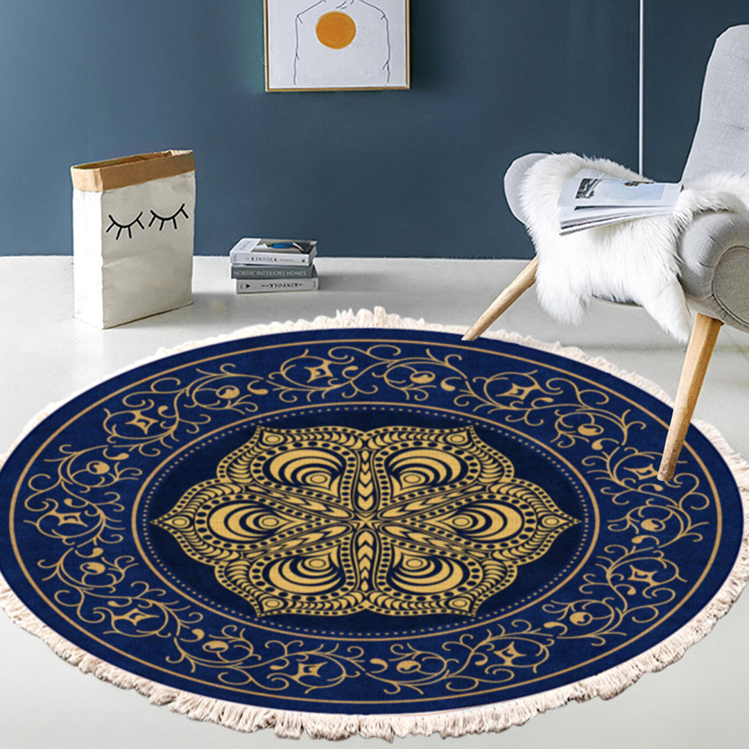 Turquoise & Grey Abstract Round Rug 90cm