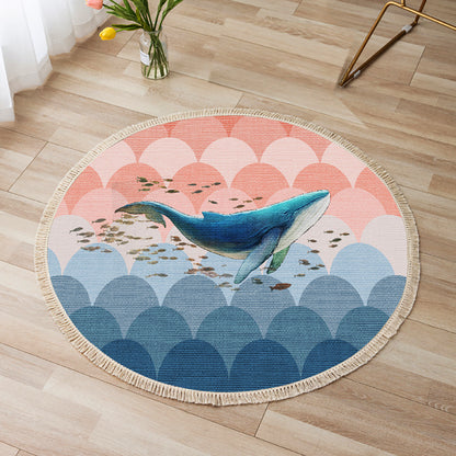 Round Shark Print Tassel Rug 120cm