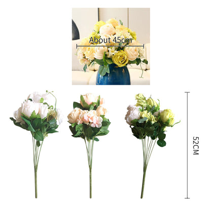 Bulk 3 White Artificial Silk Rose Bouquets 15 Heads 50cm