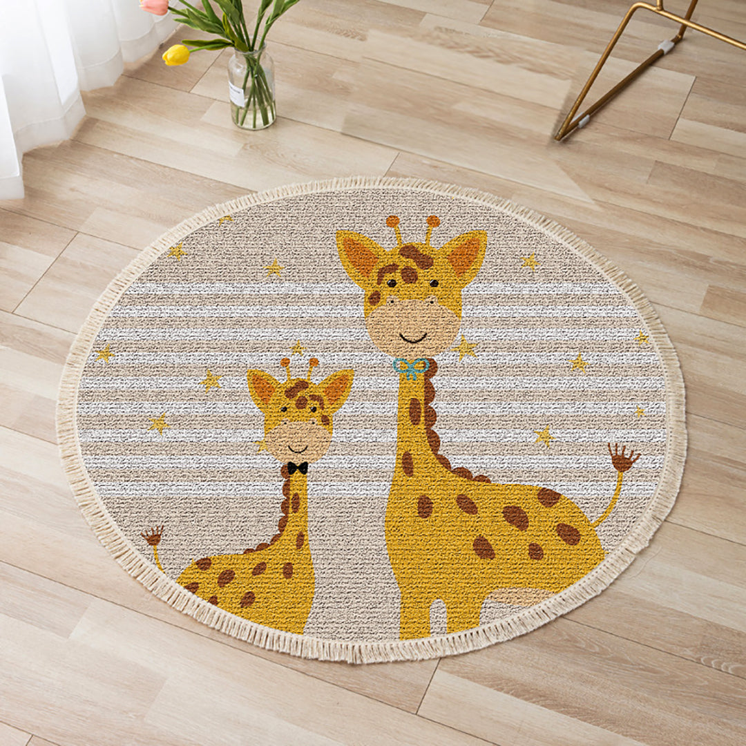 Round Cartoon Animal Flannel Rug 120cm