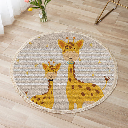Round Cartoon Animal Flannel Rug 120cm