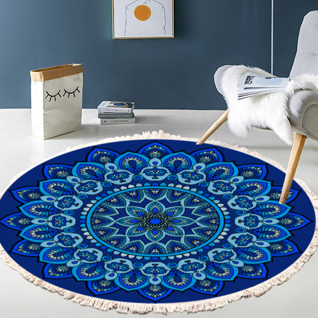 Blue Mandala Round Rug 90cm