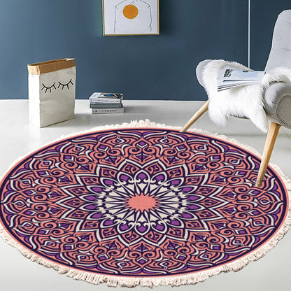 Purple Mandala Round Rug 90cm