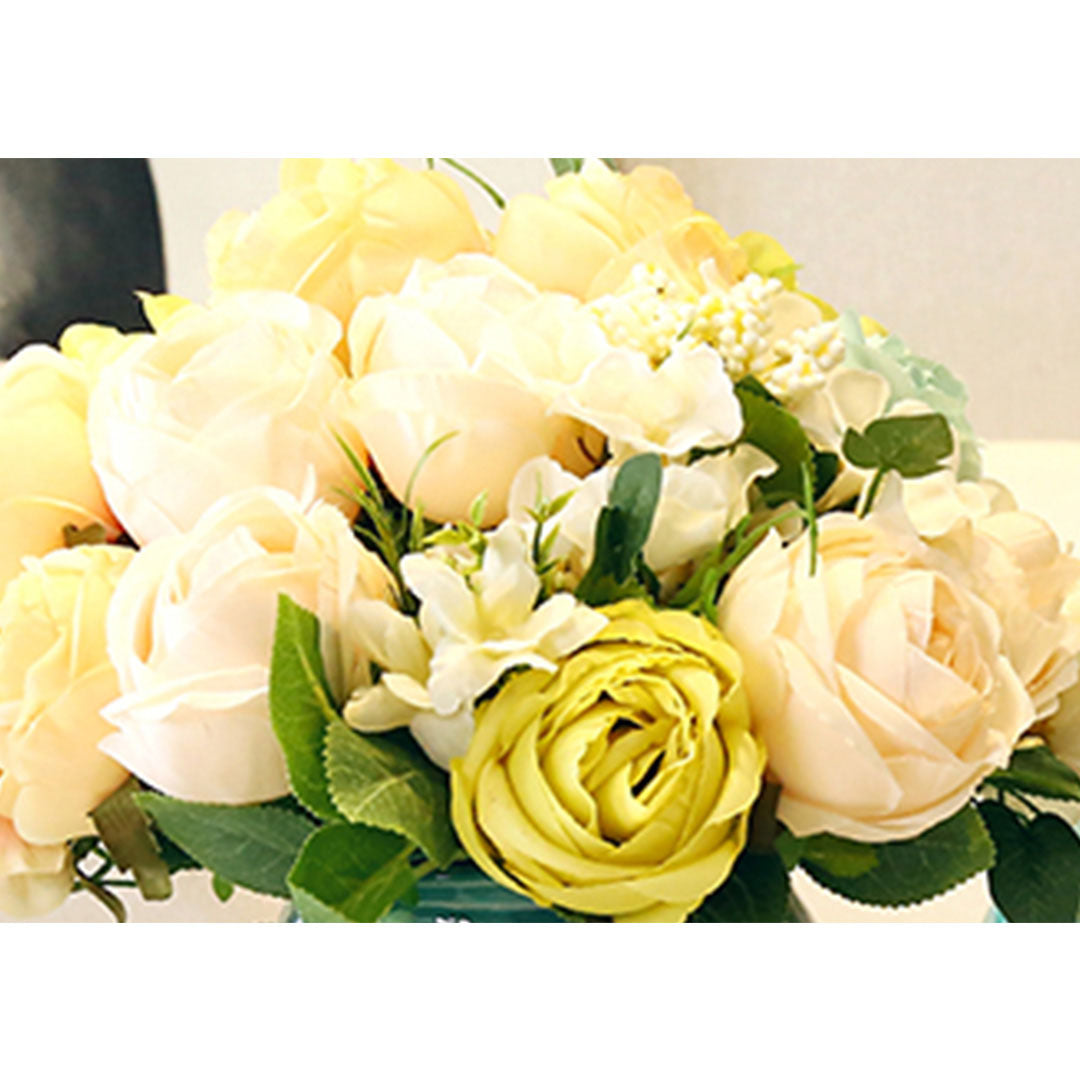Bulk 3 White Artificial Silk Rose Bouquets 15 Heads 50cm