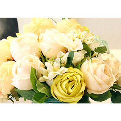 Bulk 3 White Artificial Silk Rose Bouquets 15 Heads 50cm