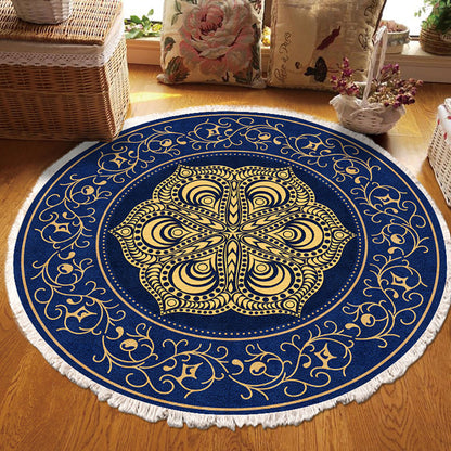Turquoise & Grey Abstract Round Rug 90cm