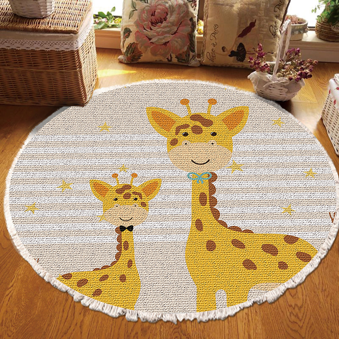 Round Cartoon Animal Flannel Rug 120cm