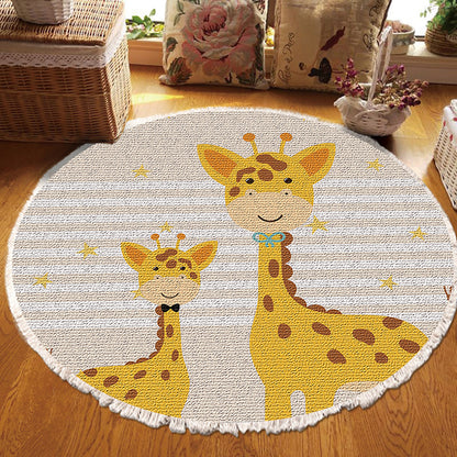Round Cartoon Animal Flannel Rug 120cm