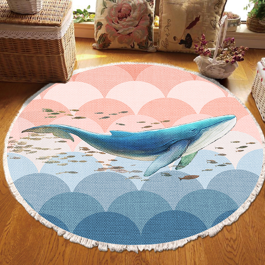 Round Shark Print Tassel Rug 120cm