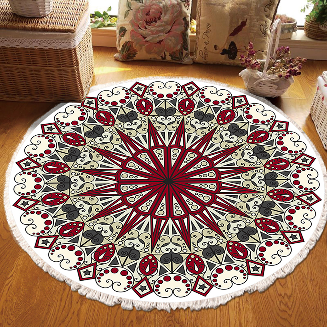 Modern Ethnic Mandala Round Rug with Tassel Print 120cm - Design 1