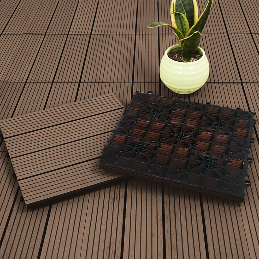 Bulk 11 Dark Chocolate Composite Interlocking Decking Tiles - Design 2