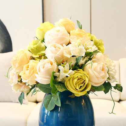 Bulk 3 White Artificial Silk Rose Bouquets 15 Heads 50cm
