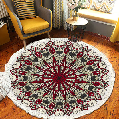 Modern Ethnic Mandala Round Rug with Tassel Print 120cm - Design 1