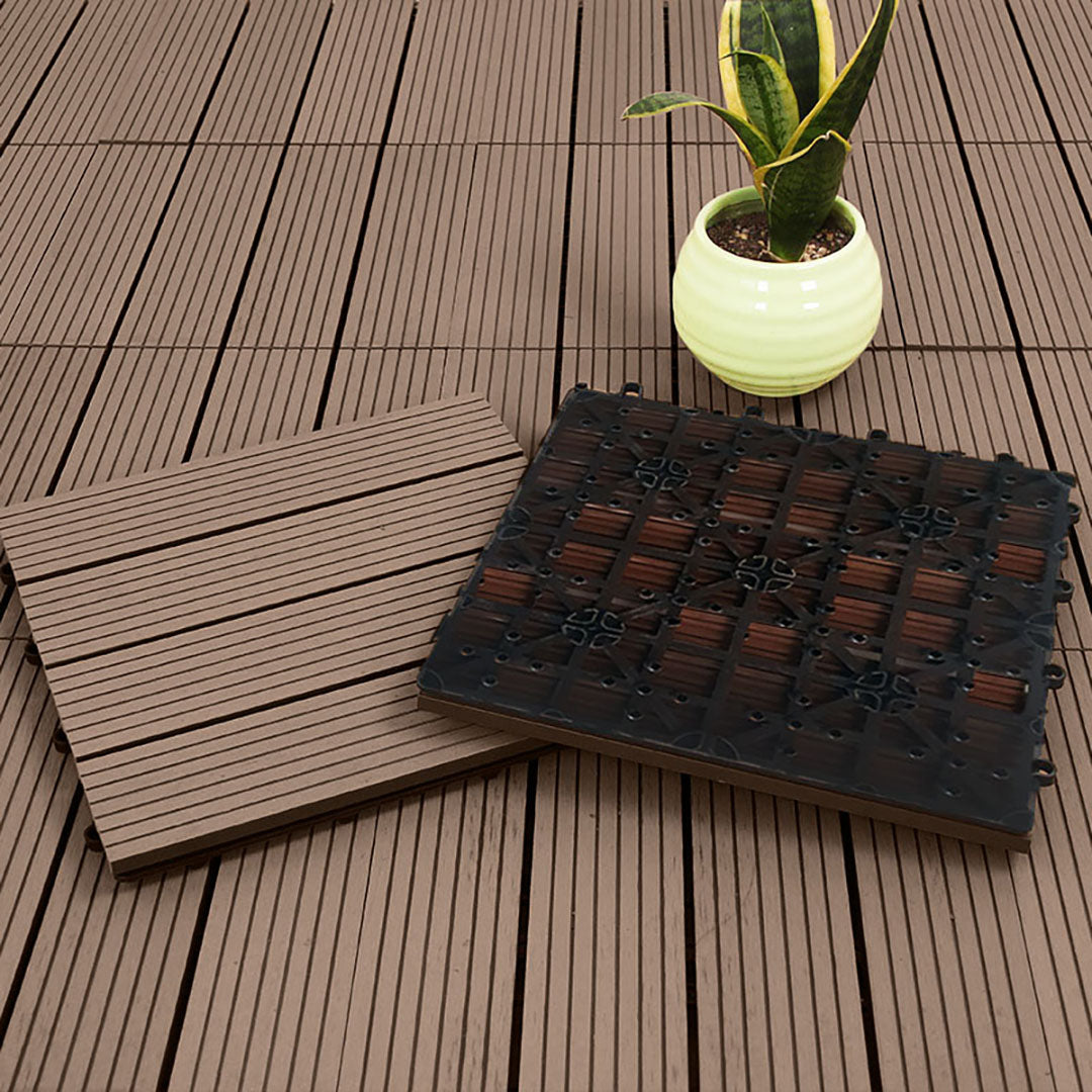 Bulk 11 Light Chocolate Composite Interlocking Decking Tiles
