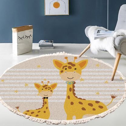 Round Cartoon Animal Flannel Rug 120cm